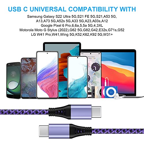 כבל USB מסוג C טעינה מהירה, [2-חבילה, 6ft], 60W/3A מטען אנדרואיד מטען קלו כבל מטען תואם ל- Samsung Galaxy S22 Ultra 5G, S21, S20, A52S